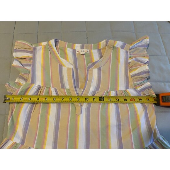 Roller Rabbit Dress Sz Small Flutter Sleeve Lavender Butter Yellow Tiered Ruffle - Picture 3 of 14
